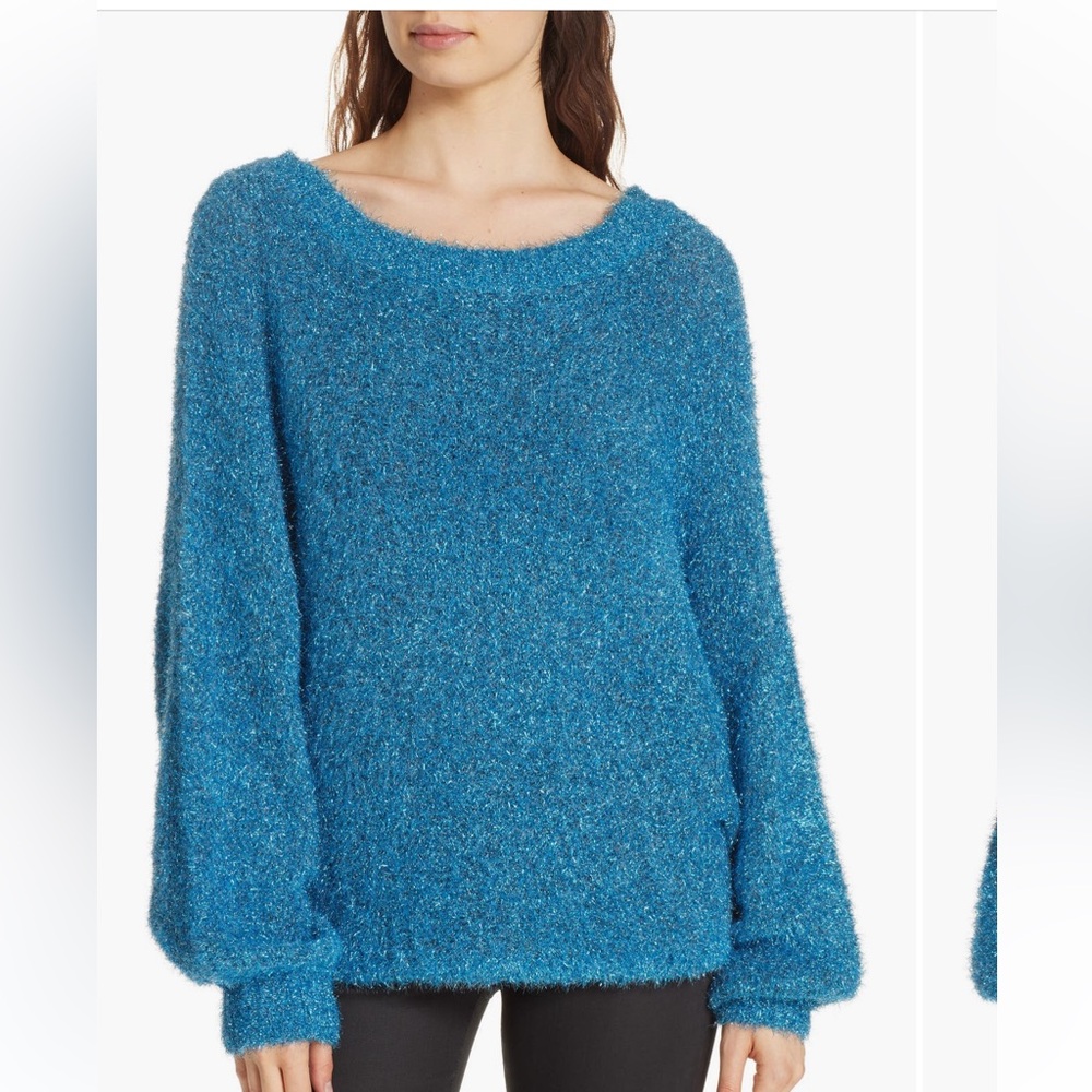 Alice + Olivia by Stacey Bendet "Lisha" Metallic Balloon Sleeve Sweater Large‎